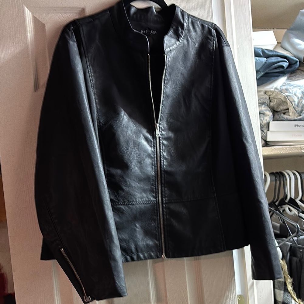 Baccini Black Leather Jacket Classic Zip-Up